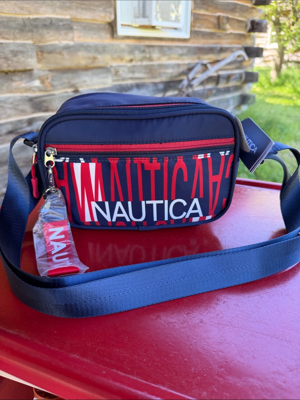 Nautica Red and Navy Logo Crossbody Belt Bag